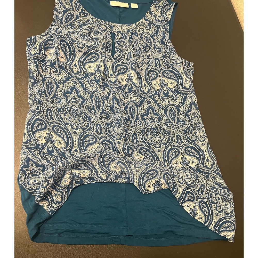 New York & Company Blouse Womens M Teal Paisley Shell Tank 1644 - Picture 11 of 12